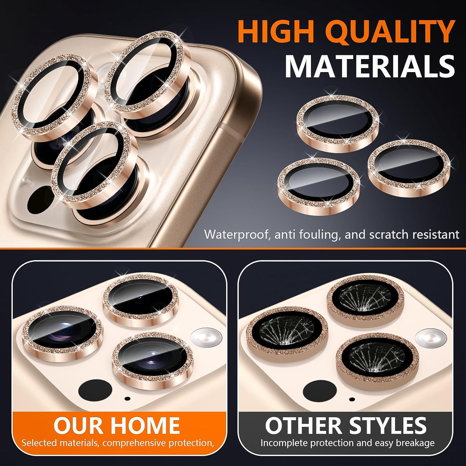 Diruite Camera Protector for iPhone 16 Pro/16 Pro Max Camera Lens protector,Glitter Decoration HD Tempering Glass+Aluminum Rim for iPhone 16 Pro/16 Pro Max Lens Cover 6 81856BHNsDL. AC SL1500