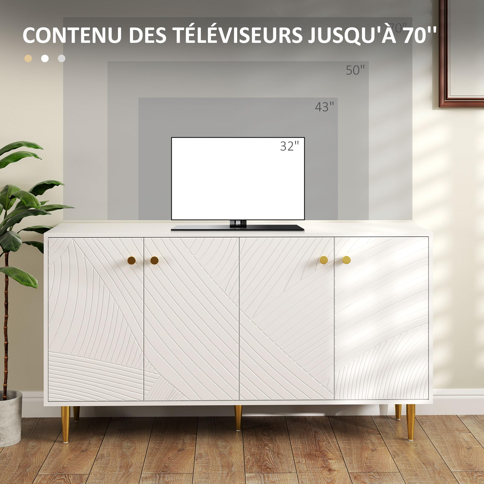 HOMCOM Buffet Salon Meuble Style Moderne Placards 140 x 35 x 77,5 cm Blanc
