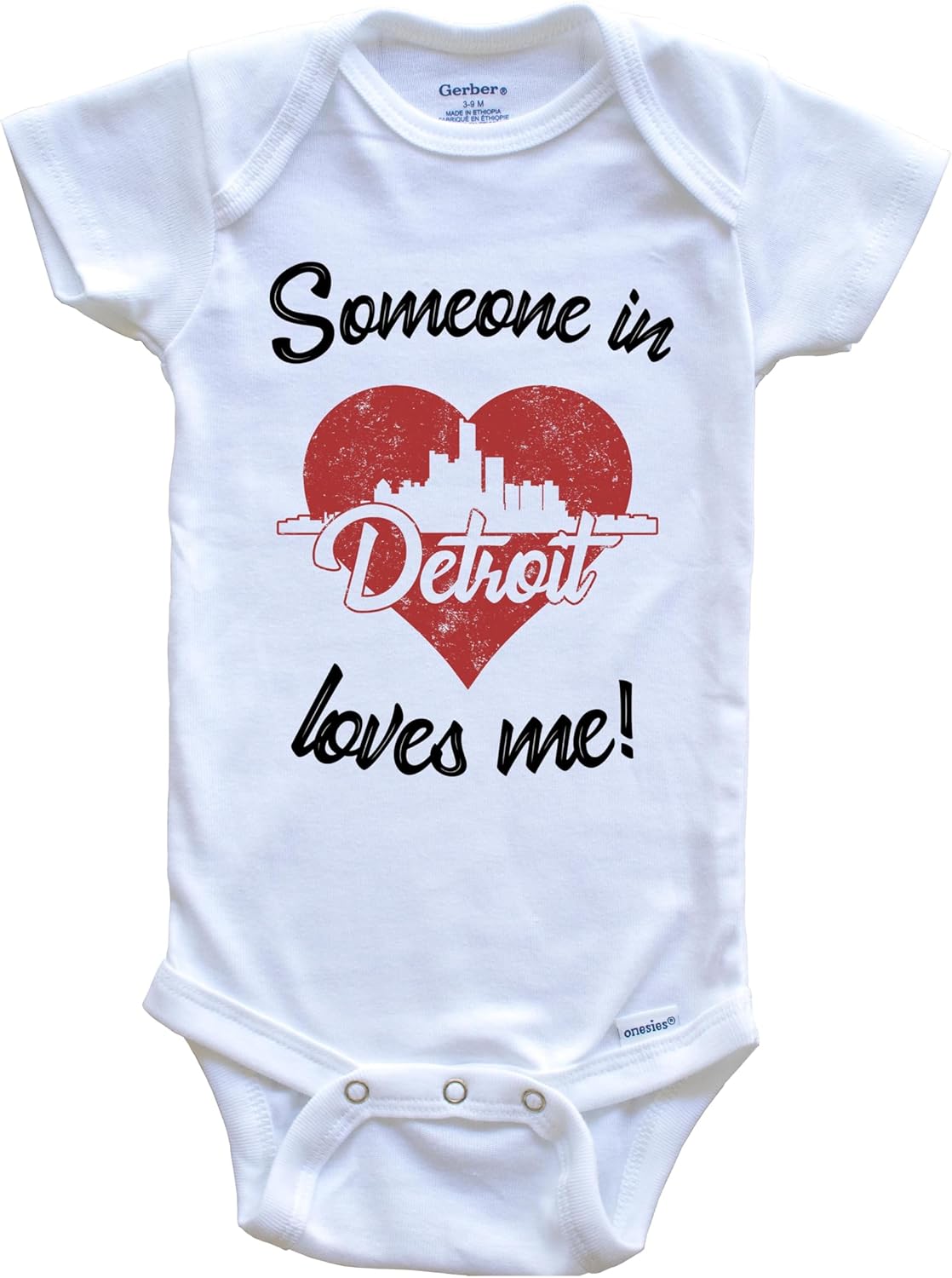Someone in Detroit Loves Me Red Heart Skyline One Piece Baby Bodysuit