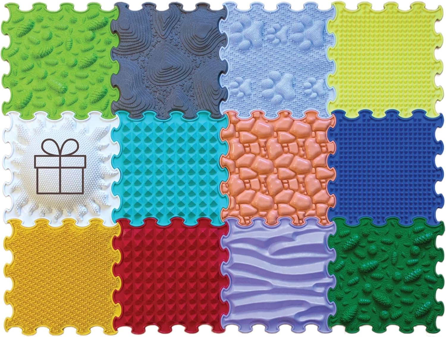 12-Piece Sensory Massage Puzzle Play Mat – Interlocking Orthopedic Tiles & Floor Mats for Kids and Adults, Happy Feet Sensory Toys (All-in-ONE)