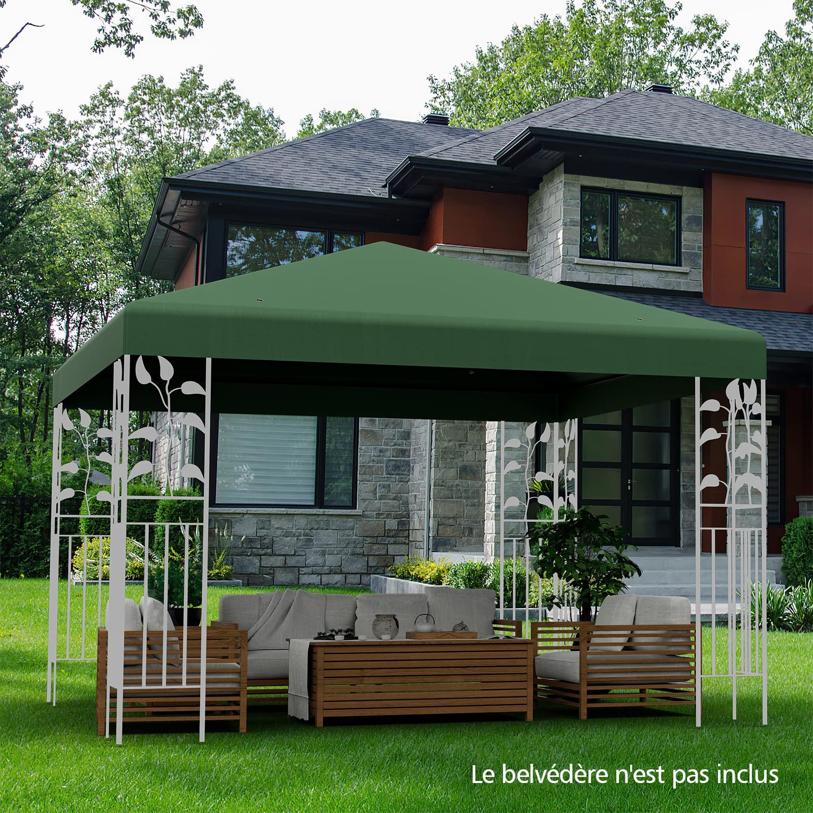 COSTWAY Toile de Toit de Rechange en Polyester pour Pavillon Tonnelle Tente 300 x 300 cm Couleur au Choix (Vert foncé)