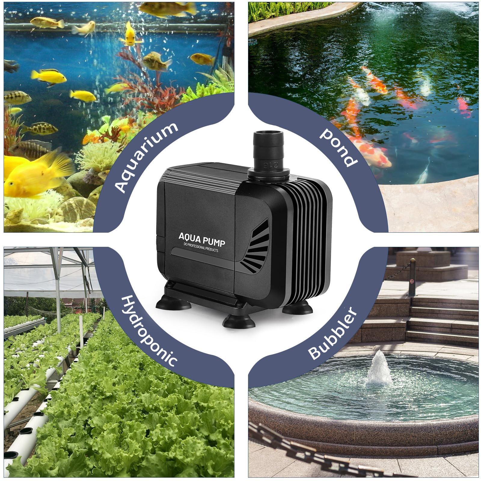 SWAWIS Pompa Acquario Pompa Laghetto 1500L/H 15W Mini Pompa Acqua Ultra-Quiet per Acquario Fontana con 2 Ugello 13mm/16mm