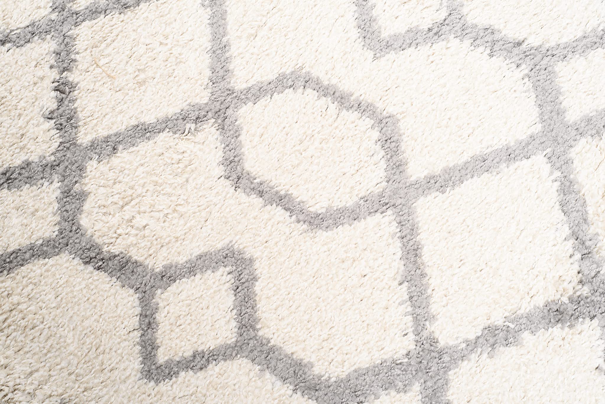 TAPISO Boho Rond Tapis Shaggy Poil Long Design Moderne Crème Gris Motif Géométrique Lignes Tapis Salon Chambre Ado Enfant Oeko-TEX Résistant Moelleux 200 x 200 cm