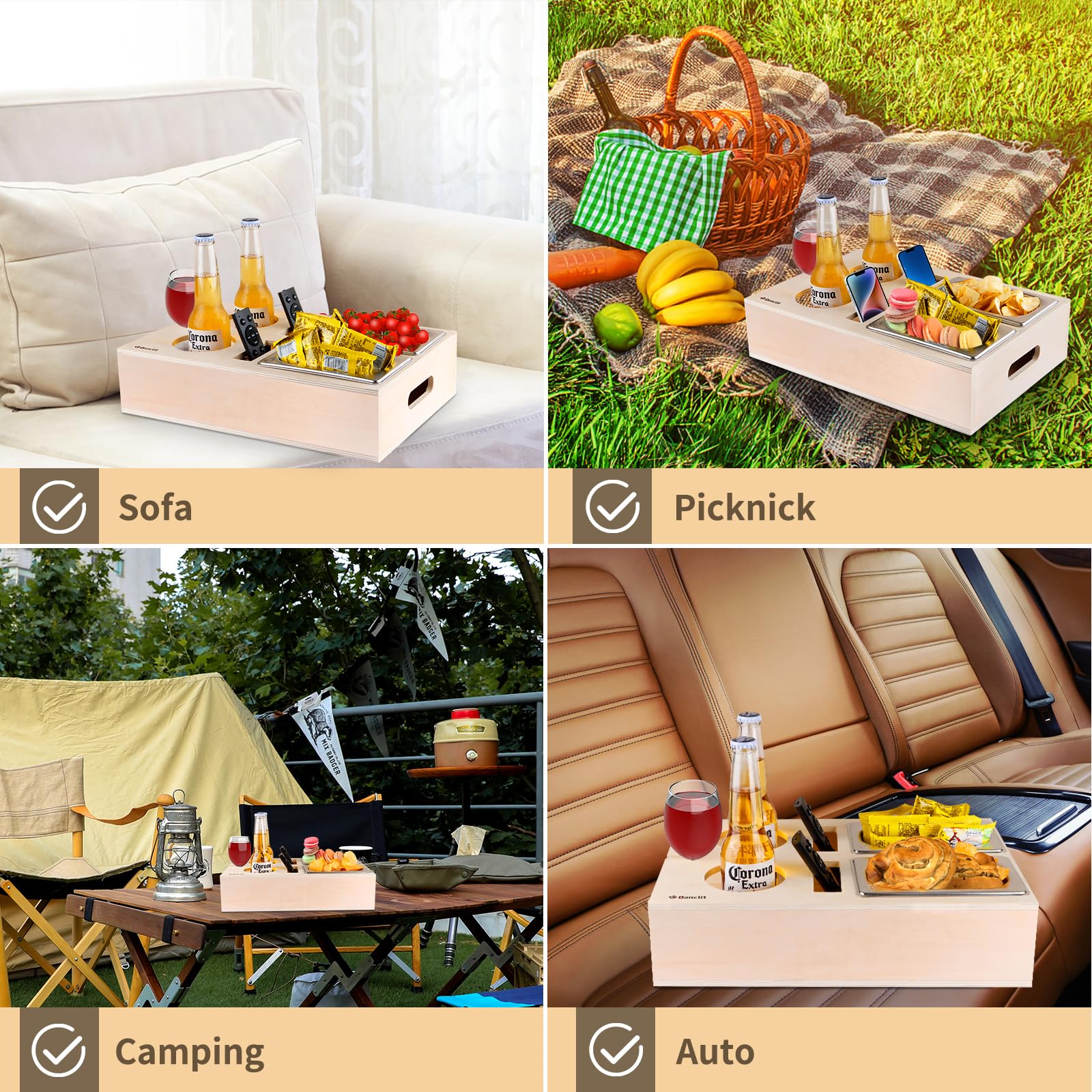 Couchbar, Sofatablett Sofa Snackspender Couchbar Snackbox mit 2 Edelstahl Snackschalen Snackspender als Geschenk für Familie Freunde