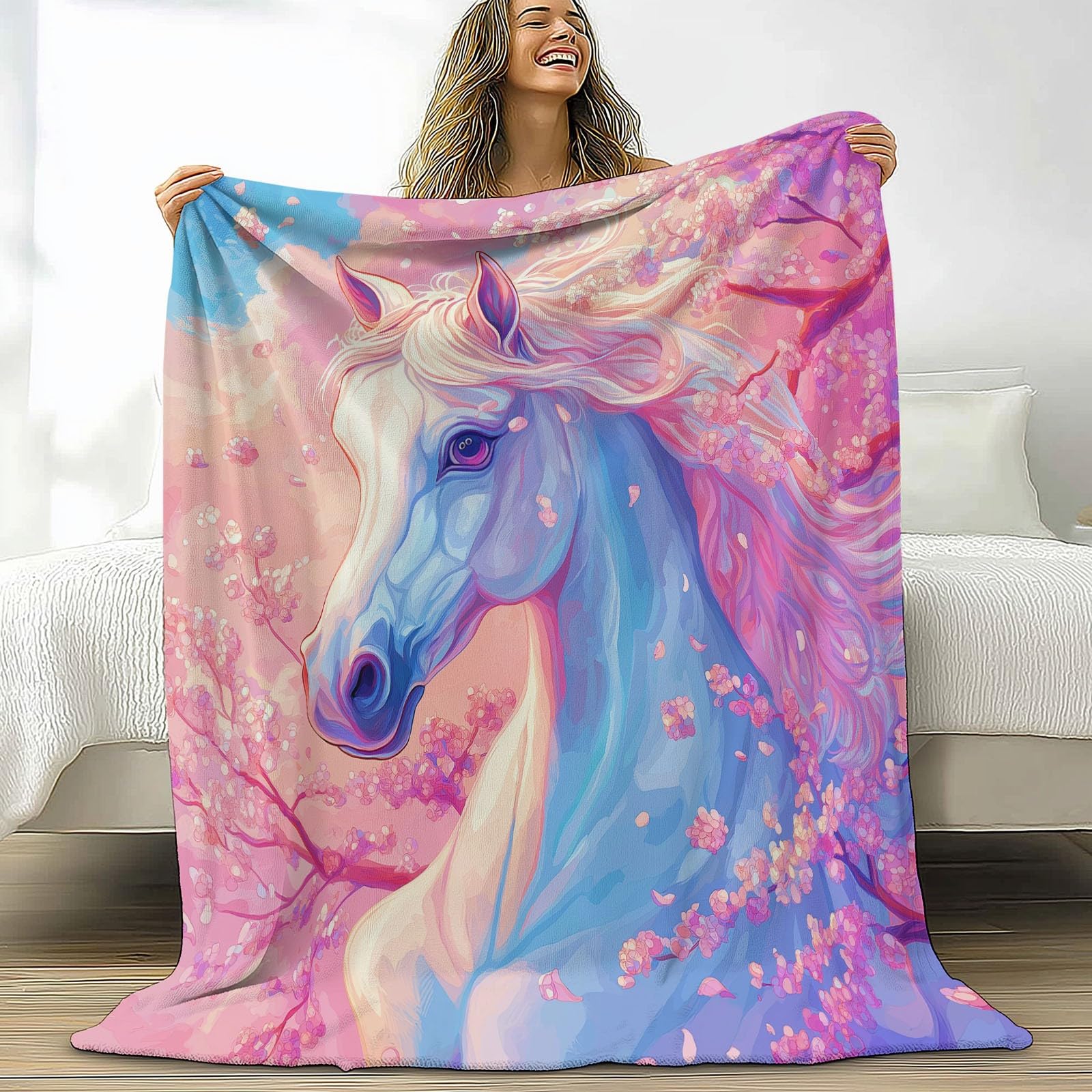 CozyRest Manta de Felpa de Lujo para Sofá y Cama, Caballo al Galope 220 x 240 cm - Ultra Suave, Ligera y Cálida, Invierno
