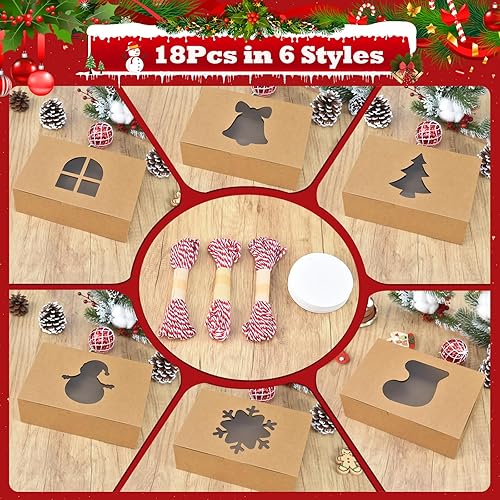 Vista 45 de COTOPHER 18 cajas de galletas de Navidad con ventana, cajas blancas de panadería de 4 x 4 x 2.5 pulgadas para regalo, mini cajas de pastel