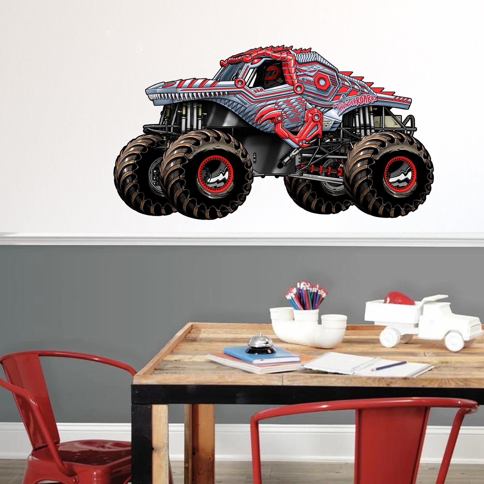 Themed Multicolour Monster Jam Wall Sticker - Thunderroarus Monster Jam Truck Wall Decal Art (90Cm Width X 50Cm Height)