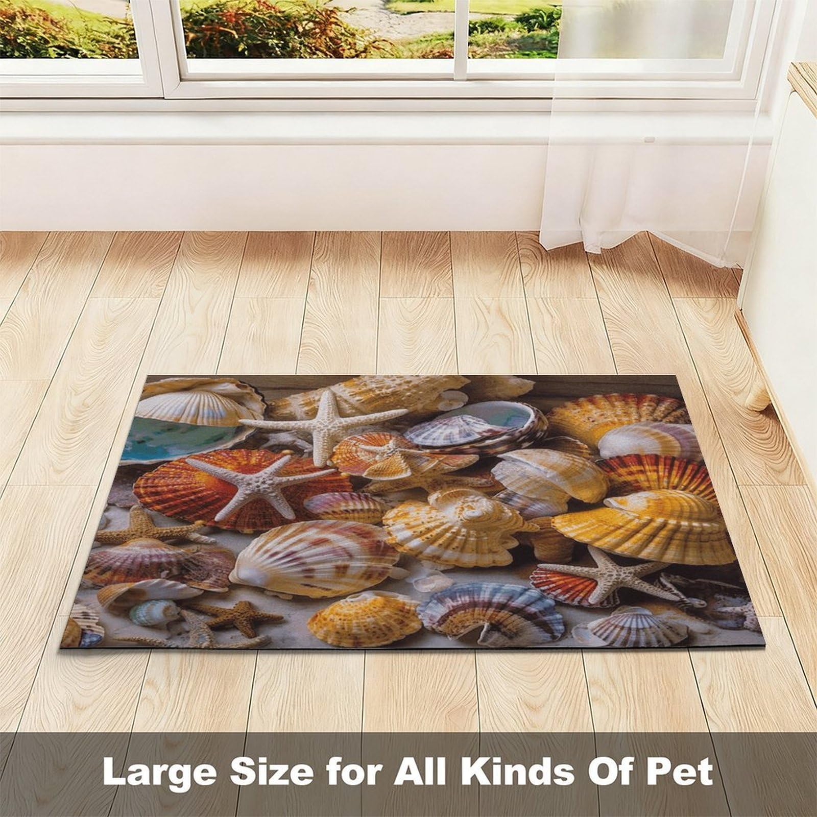 Sea Shell Treasures Tapis de nourriture pour chat – Tapis d'alimentation antidérapant pour chien facile à nettoyer pour la nourriture et l'eau, tapis de gamelle pour chien et chat 43,2 x 76,2 cm