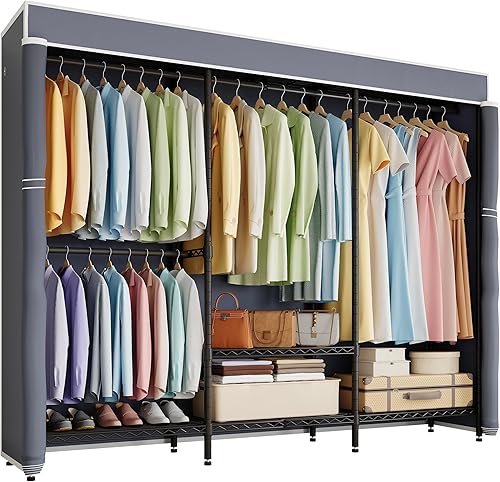 H8 Perchero resistente para ropa con cubierta, perchero para vestuario cubierto con estantes, armario de ropa con cubierta, organizador de clóset
