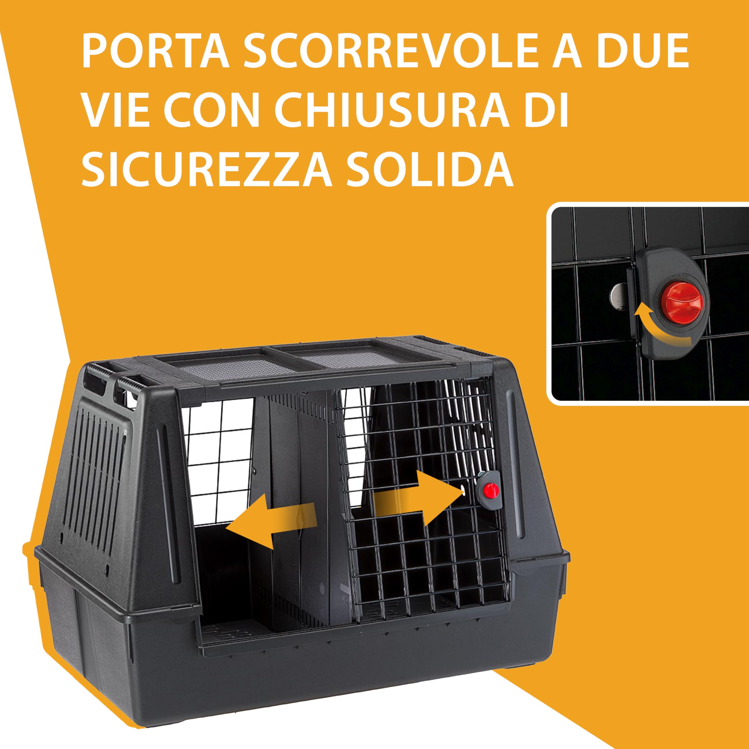 Ferplast ATLAS CAR 80 SCENIC Trasportino per Cani da Auto con Doppia Finestra, Tappeto Drenante, Portaoggetti, Maniglie, Doppia Apertura Scorrevole con Chiusura Sicura, Max 20 kg, 82 x 51 x h 61 cm