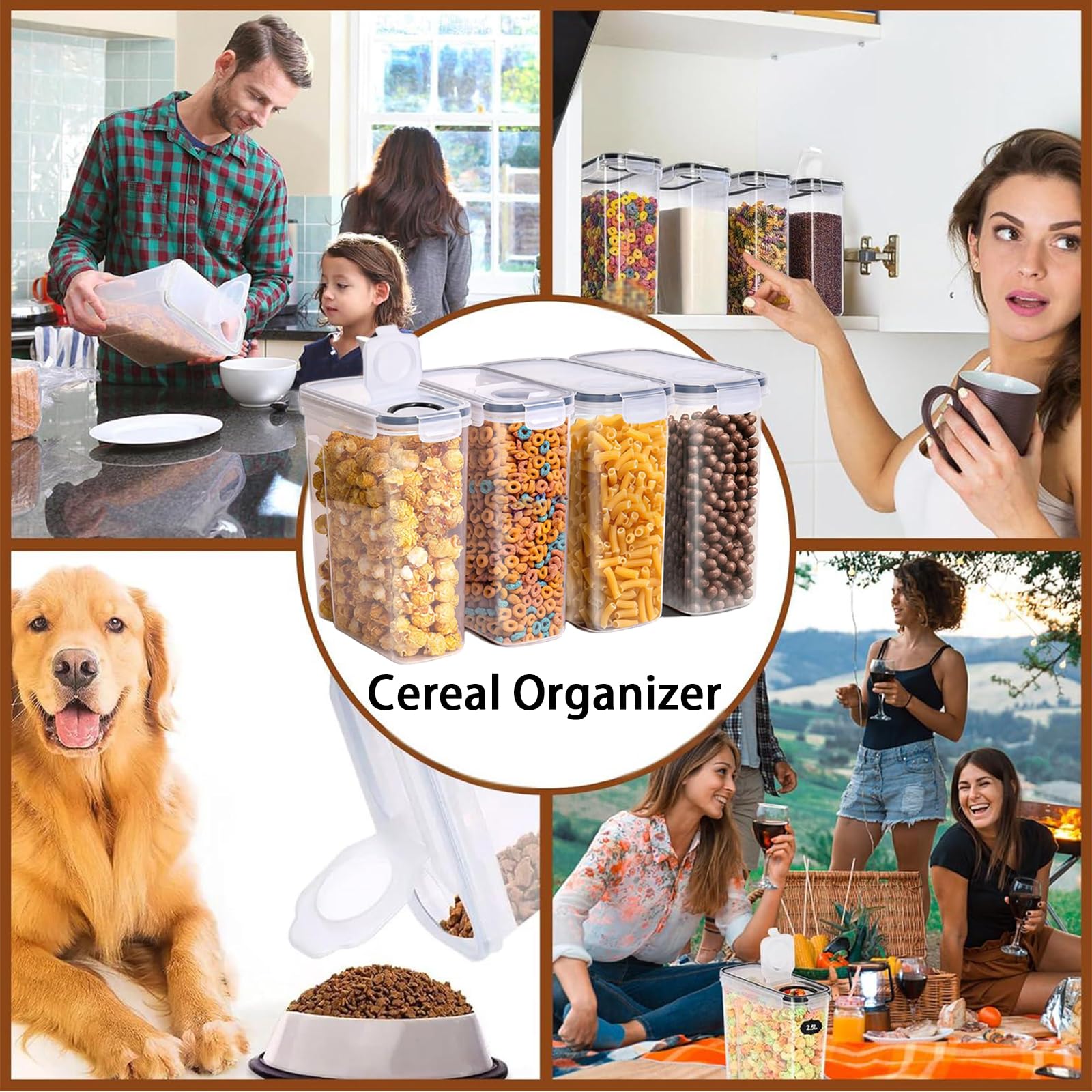 4 Pièce Bocaux Hermetiques Alimentaires en Plastique Scellée, Boite de Conservation Alimentaire Cuisine, Boîtes de Rangement Alimentaire Hermétiques avec Couvercle, pour Muesli, Cornflakes
