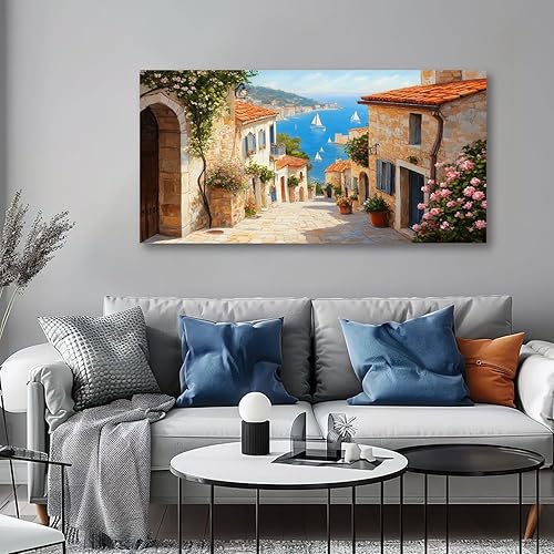 Miniatura 4 de 30"x 60" Italy Canvas Wall Art Tuscany Coastal Scenery Vintage Canvas Dining Room Living Bedroom Framed Pictures Painting Prints Large Wall Art for