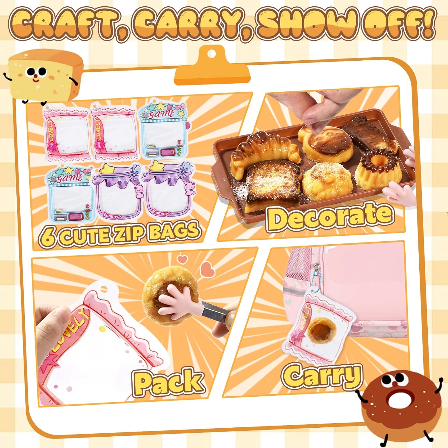 Crelloci Bread Taba Squishy Kit, Silicone DIY Squishy Making Kit with Bread Molds & Decorations, Make Your Own Slow Rising Squishies Stress Relief Toys, Craft Kits Gift for Kids Ages 6+ & Adults