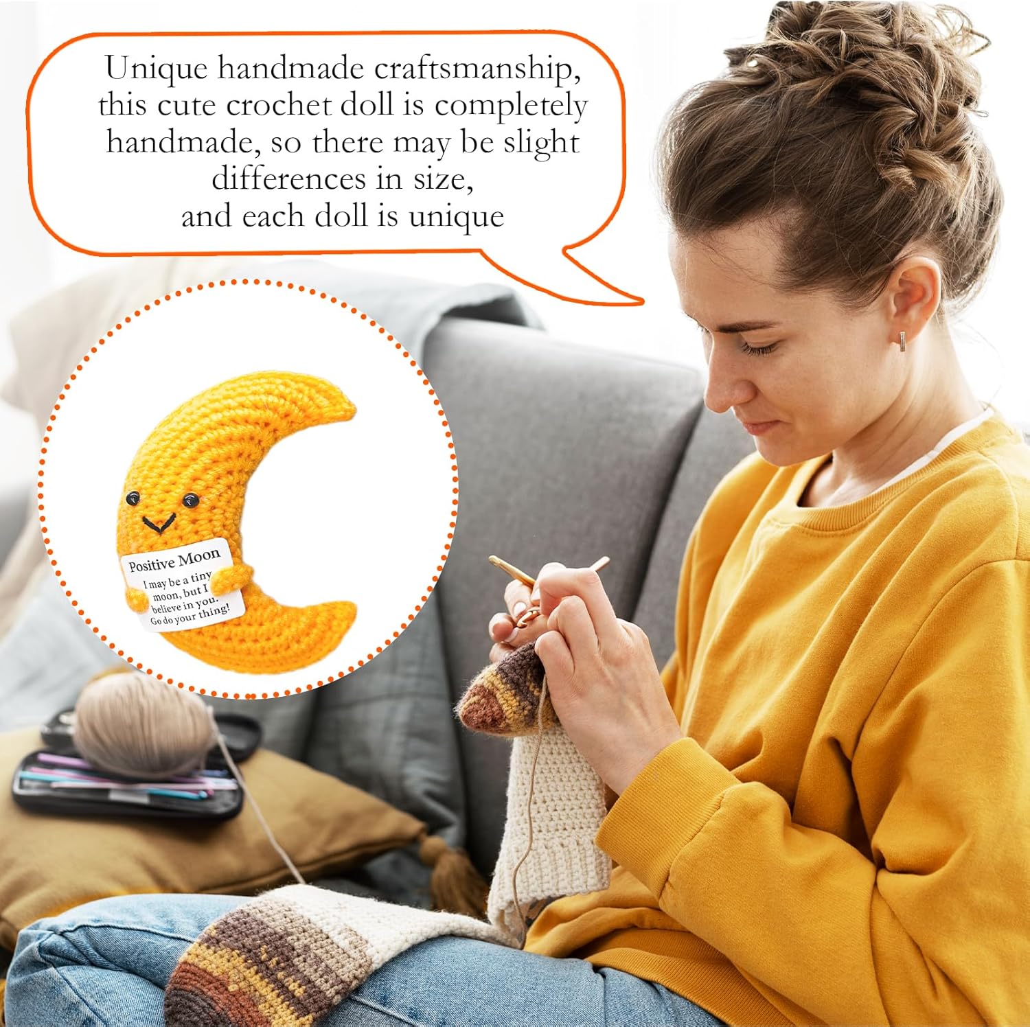 Mini Handmade Crochet Moon, Suitable for Women, Men, Family, Friends, Boss, Colleagues Creative Christmas Thanksgiving Gift Emotional Support Gift - Image 6