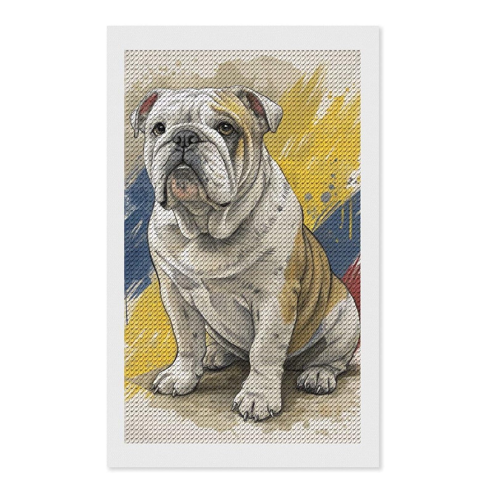 Junmoney English Bulldog Portrait with Abstract Background Round Drill Diamond Painting 12"x20", for Women, Relaxing DIY Hobby, Bedroom Decor, Christmas Gift, Adhesive Canvas