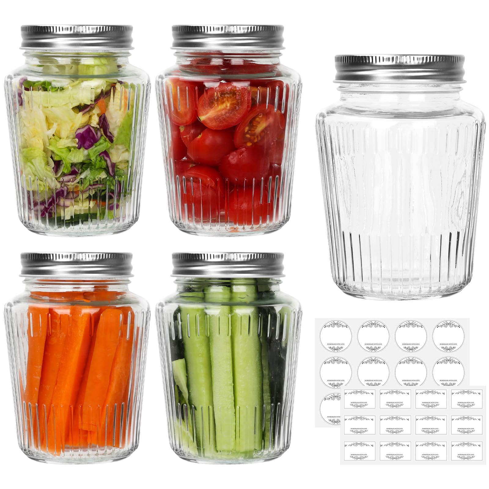 4-Pack Vintage 500ml Glass Mason Jars with Lids – Ideal Canning and Pickling Jars for Jam, Jelly, Honey, Pickles, and More: Classic Storage Solution for Home Use and Gift Giving