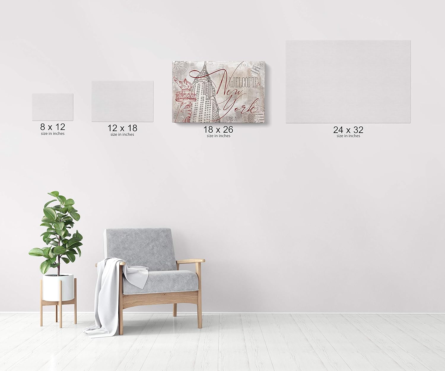 INTALENCE ART New York City Wall Art Decor, Vintage NYC Empire State Building Landmark Gray Print on Canvas. 18x26in Travel Gift Picture Home Decor. Unique Office Living room Bedroom Bathroom Poster Decoration. Wrapped Artwork Easy to Hang