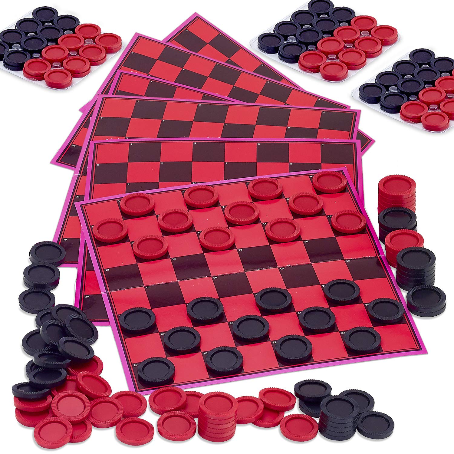 Kicko Checkers Set - 6 Pack - 11 x 9.75 Inches - Portable Checkers Board Games for Kids, Family Game Night, Travelling, Summer Camp, Educational Strategy Games, Party Favors, and More