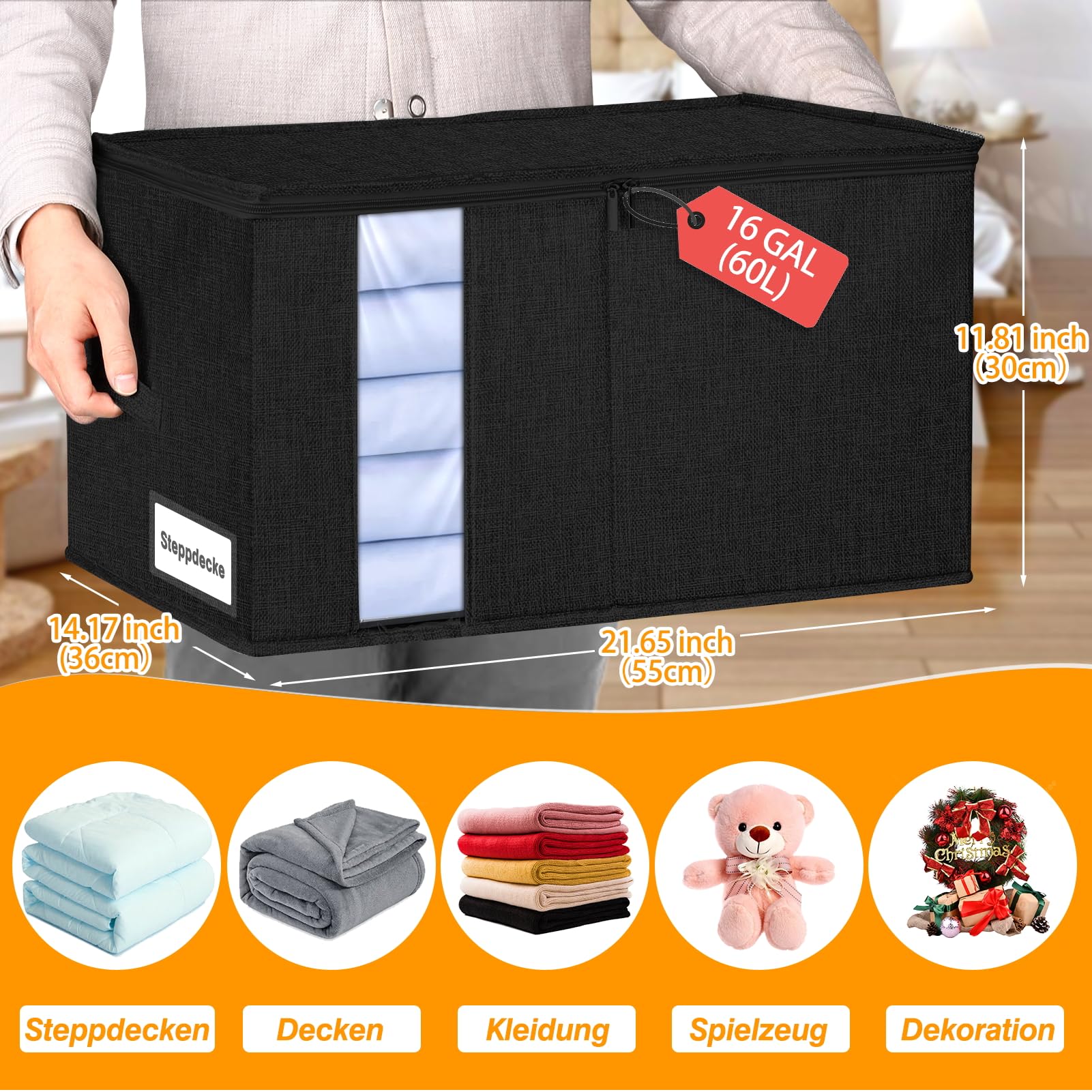 Cassettiera sotto il letto, contenitore con 3 manici, contenitore con coperchio, ultra spesso, contenitore con ruote (2 pezzi)