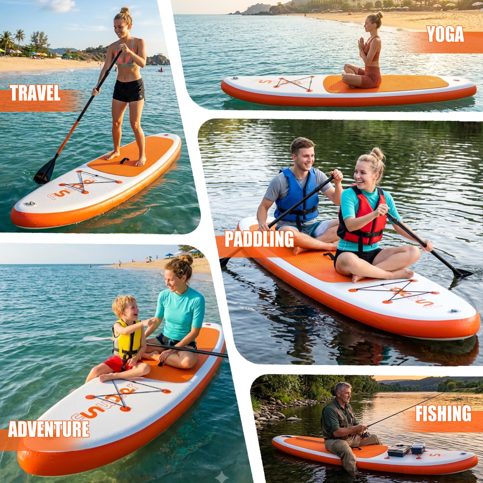 FunWater Aufblasbares Stand Up Paddle Board 10'–11'SUP Set mit Paddel & Pumpe, rutschfestes Eva-Deck,2 Person/Familie langlebig & stabil, ideal für Erwachsene & Einsteiger