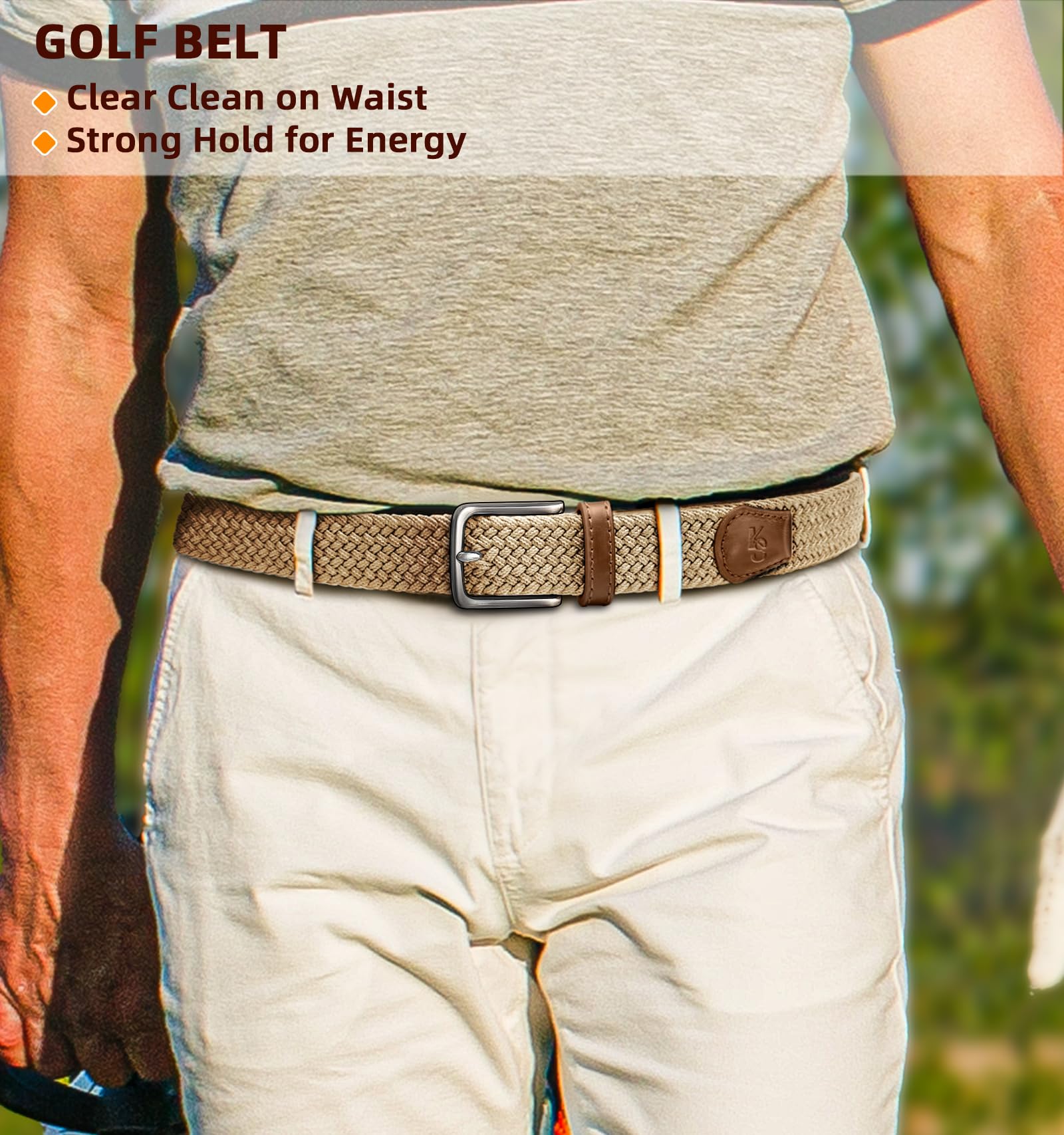 KEMISANT Men's Golf Belt 2 Pack-Braided Woven Stretch Belt for Gift Men Casual Jeans Sports Work 1 3/8"
