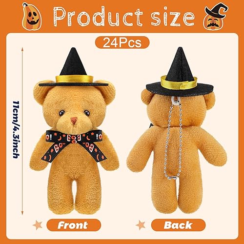 Miniatura 3 de 24 piezas de mini oso de Halloween a granel, oso de peluche con gorra, regalo para ella, para él, pequeño regalo de Halloween, llavero de bricolaje,