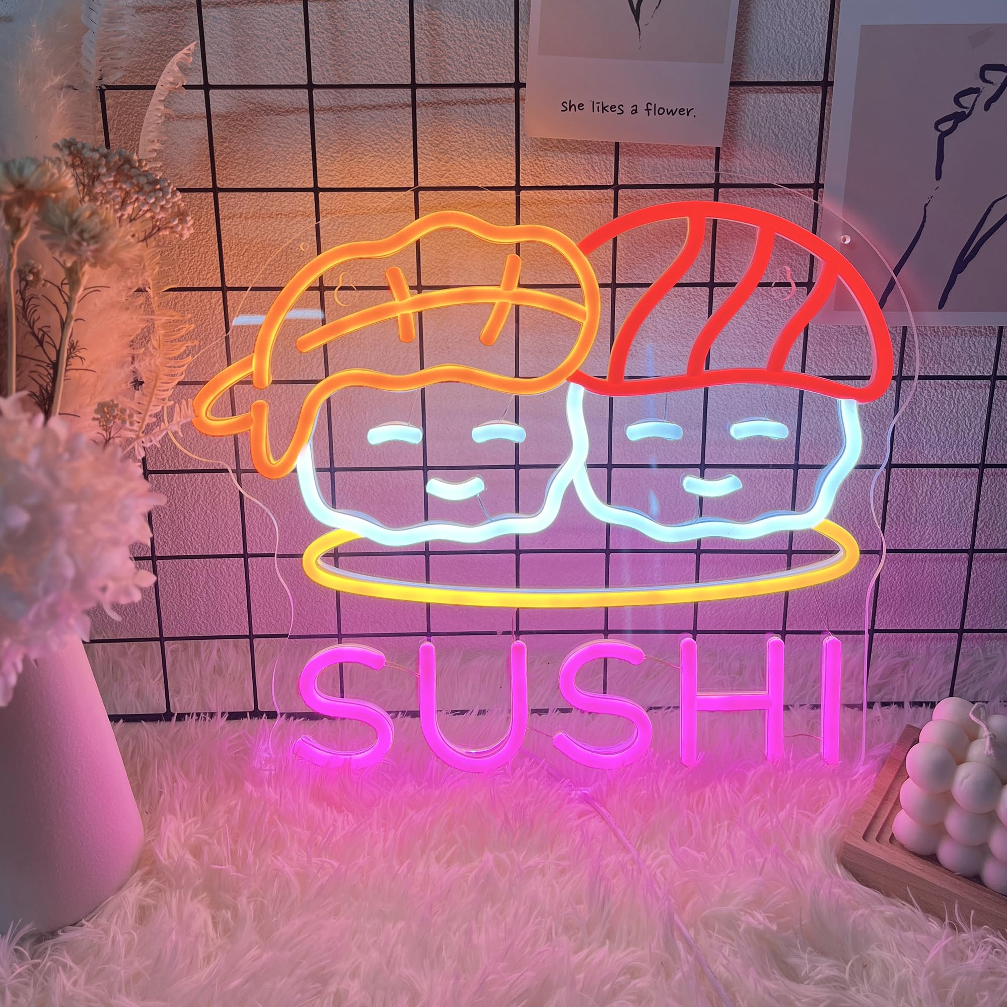 Glowneon Peace Love And Sushi Neon Sign, Sushi Japan Restaurant Sign - View #3