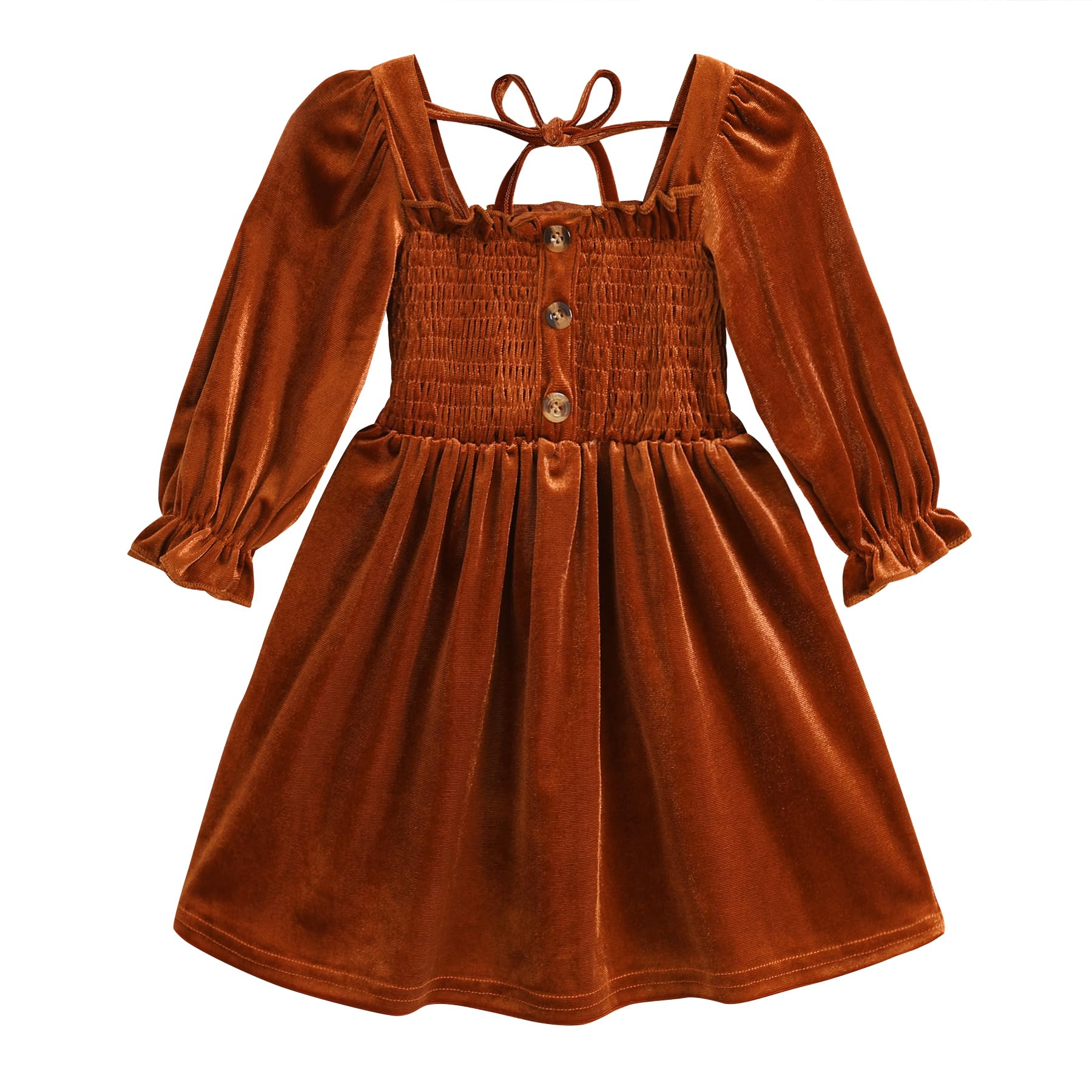 Happy Town Toddler Girl Dress Long Sleeve Play Wear Dress Baby Solid Color Casual Fall Winter Clothes