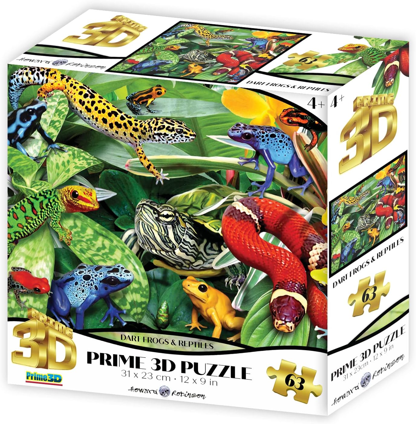 Howard Robinson Animals 63 Piece Super 3D Children's Puzzle-Dart Frog and Reptiles, Red, 11.8 x 10.5 x 8.5 cm