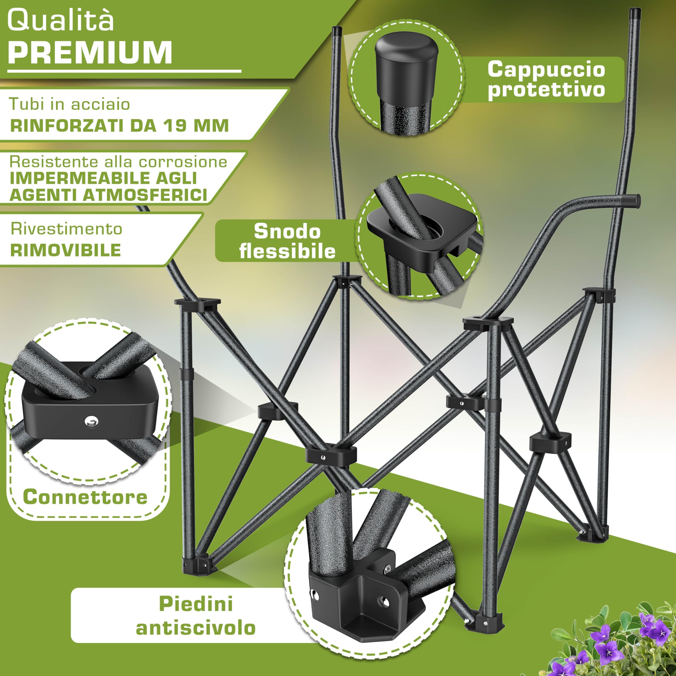 TRESKO sedia da campeggio pieghevole 150 kg con braccioli e portabevande Antracite