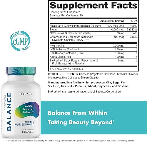 Miniatura 5 de Foxy Fit - Suplemento vitamínico y hormonal Essential Balance para mujeres  Antioxidante, piel y cabello saludables para uso diario* (30 porciones)