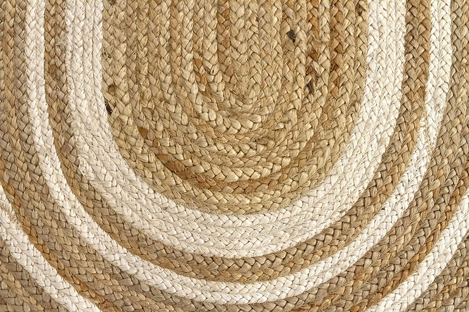 Tapis Ovale Traditionnel en Jute Beige avec Lignes Blanches pour Salon, Cuisine, Couloir, Salle à Manger (80 x 150 cm)
