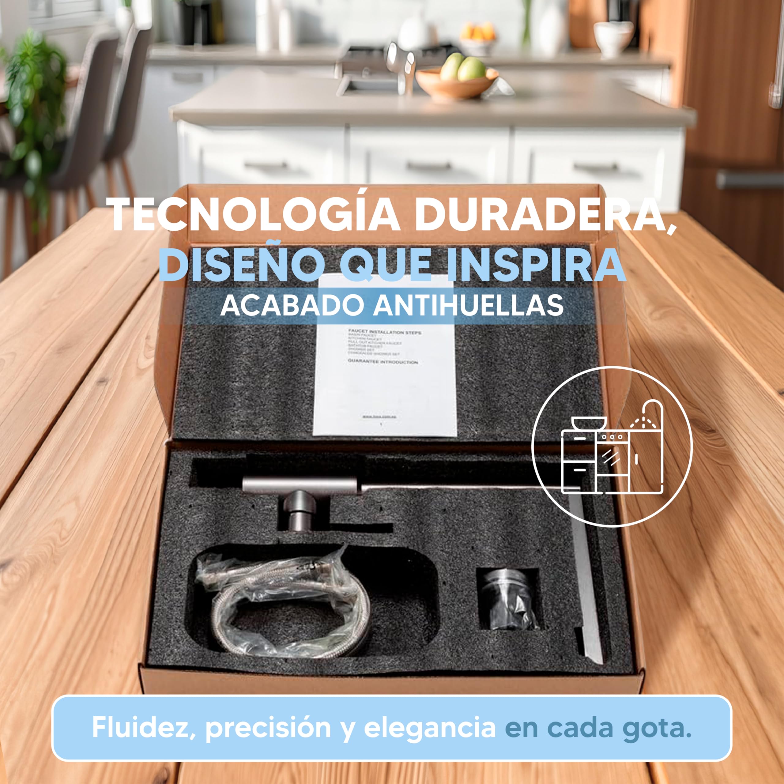 INEX EUROPA Grifo Cocina Titáneo Antihuellas con Válvula Cerámica 10 años de GARANTÍA - Grifo Acero Inoxidable Resistente a la Corrosión - Grifo de Cocina Fácil de Instalar Diseño Moderno y Duradero