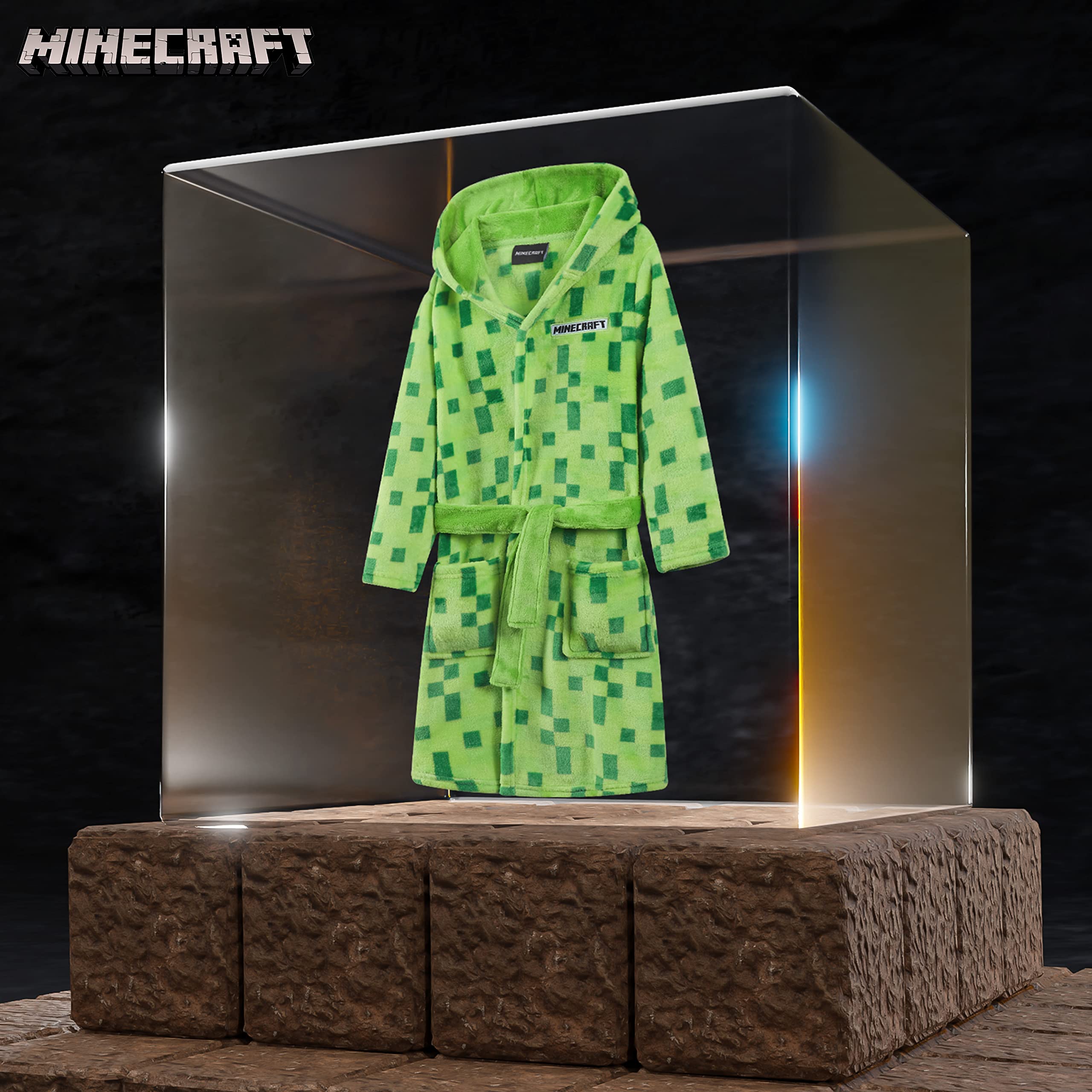 Minecraft Szlafrok dla chłopców, polarowy szlafrok z pikselami dla graczy, 5-14 lat, oficjalny towar, prezenty dla dzieci i nastolatków na urodziny i Boże Narodzenie