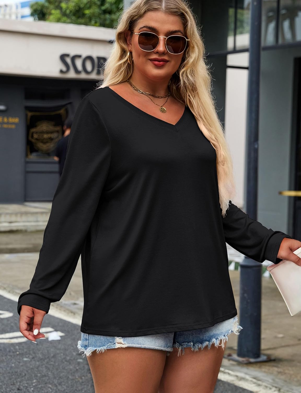 Halife Women's Plus Size V Neck Tshirts Spring Long Sleeve Tops Casual Loose Fit Tee Shirts Tunics XL-5X - Image 5