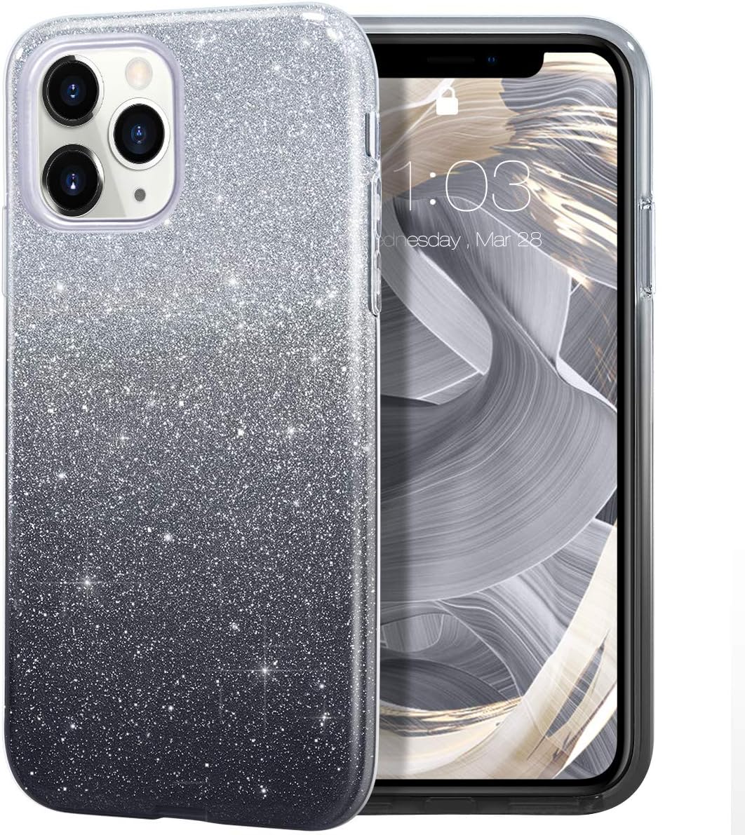 MILPROX Case Compatible for iPhone 11 Pro Max, Bling Sparkly Glitter Luxury Shiny Sparker Shell, Protective 3 Layer Hybrid Anti-Slick Slim Soft Cover for iPhone 11 Pro Max 6.5 inch -Black Gradient