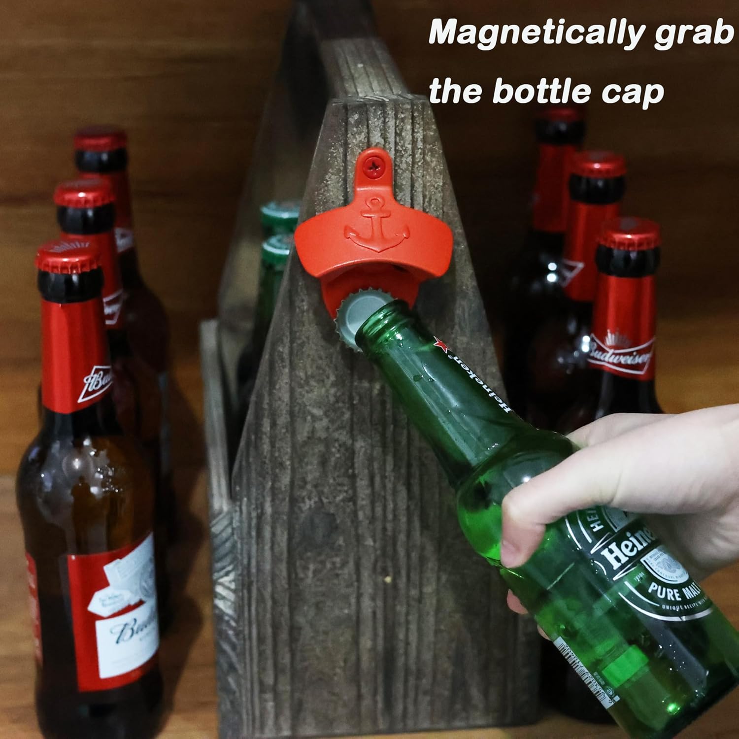Red Nautical Bottle Opener Wall Mount Beer Cap Opener Anchor with Magnets for Navy Sailor Army (Pack of 6)