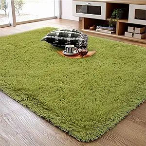 Ompaa Fluffy Area Rugs, Super Soft Shaggy Rug Fuzzy Long Fur Carpets for Bedroom Living Room Decor, 5 x 8 Feet Green