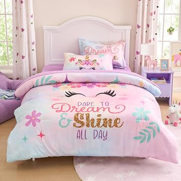 Joiedomi Kid Twin Comforter Set 5 Piece Unicorn Bedding Set for Boys Girls Super Soft Microfiber Bed in a Bag with Comforter Sheets Pillowcase Sham