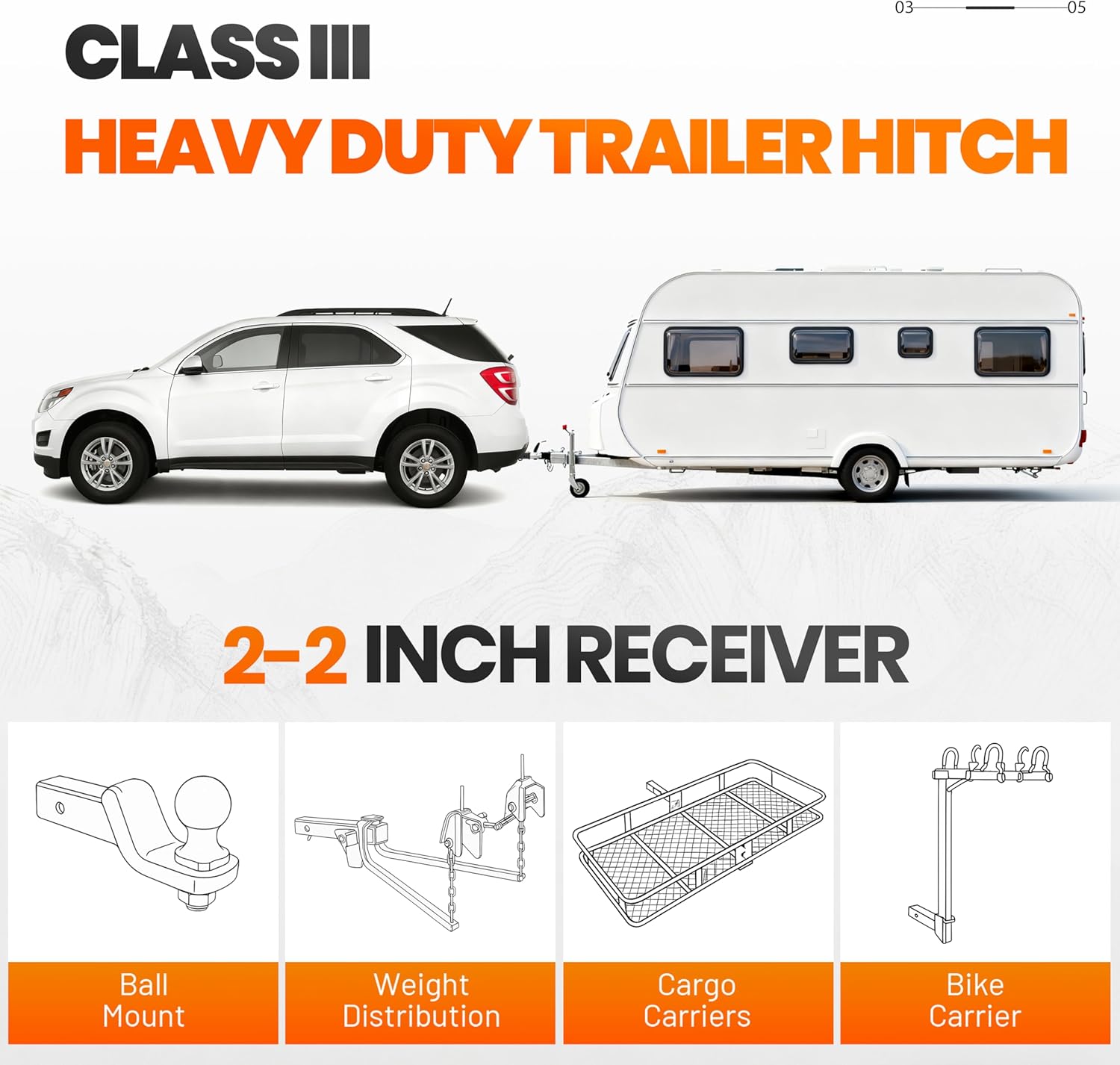 KUAFU Class 3 III Tow Trailer Hitch Receiver Compatible with 2005-2017 Chevy Chevrolet Equinox 2010-2017 GMC Terrain Round Tube No All-Welded Structure (with 2" Square Receiver Tube Opening)