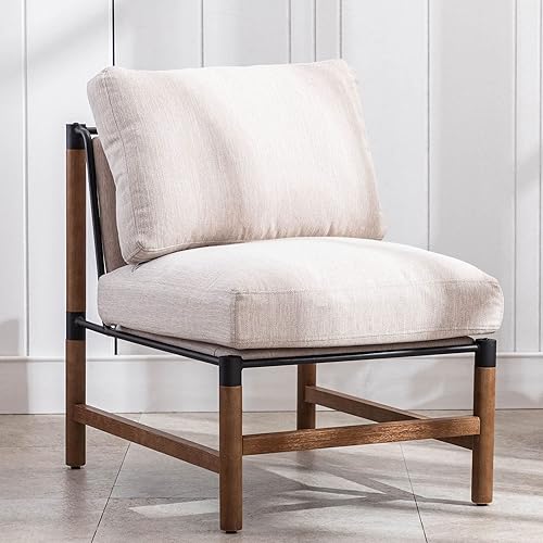 VESCASA Silla decorativa tapizada de lino con patas de madera, moderna silla sin brazos con cojín acolchado extraíble para ocio, lectura, sala de