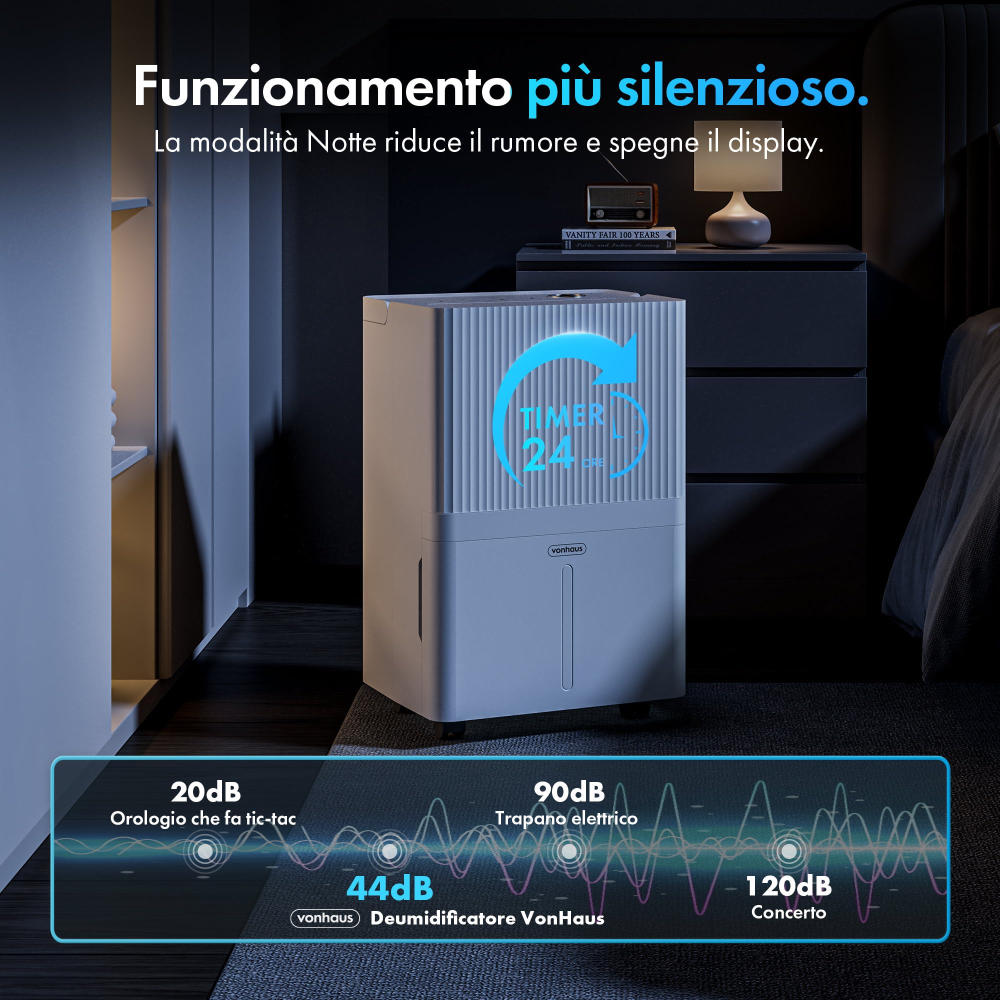 VonHaus Deumidificatore Casa 30L/Giorno con Serbatoio da 5,3L - Deumidificatore WiFi per Casa, Camera da Letto, Lavanderia - Rimuove Umidità, Condensa, Muffa e Odori - Asciuga il Bucato