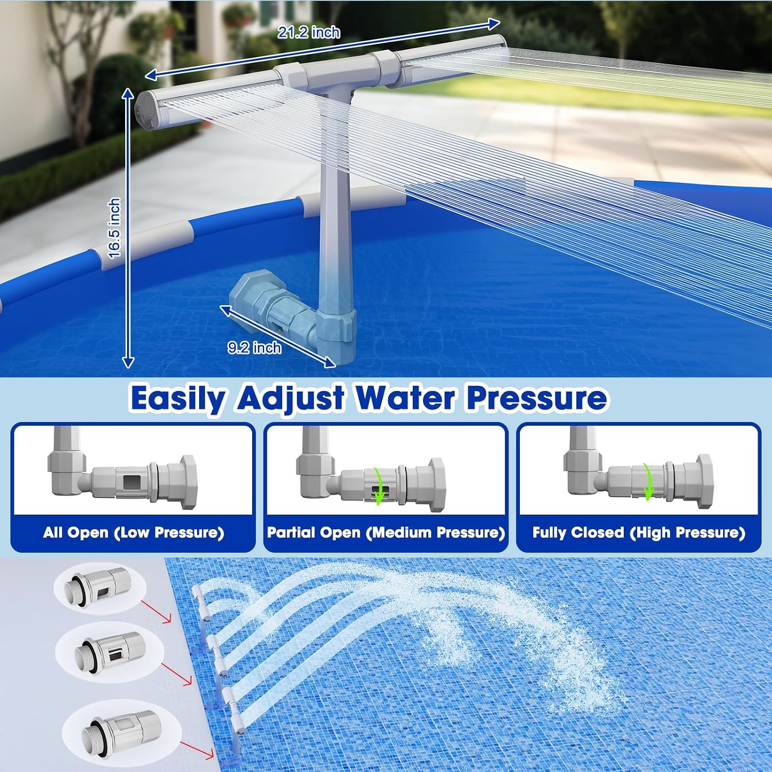 Pool Fountain for Above and Inground Pools, APP Smart Control Pool Lights with 16 Color LED Lights, Waterfall Sprinkler and Adjustable Dual Sprayer for Swimming Cooling Outdoor