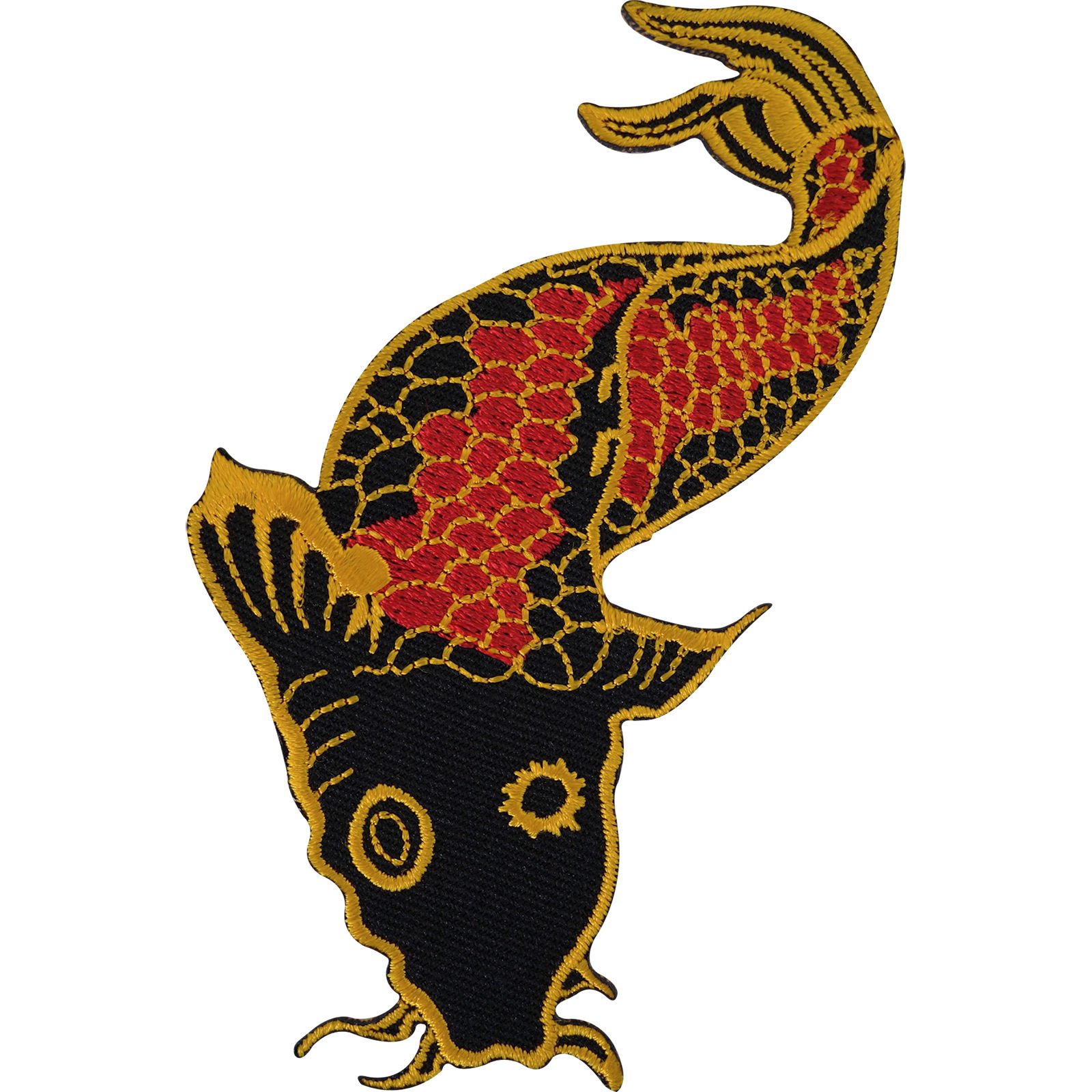 Ellu Black Japanese Koi Carp Fish Embroidered Iron/Sew On Patch Motorcycle Jacket Badge