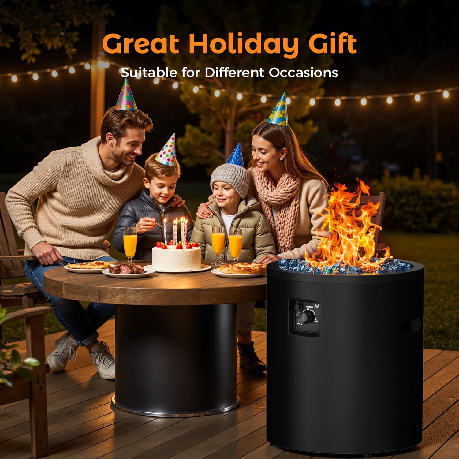 BALI OUTDOORS 50,000 BTU Propane Fire Pit Outside, 23 inch Outdoor Fire Pit Round, Black Firepits for Outside Patio, Garden, Backyard