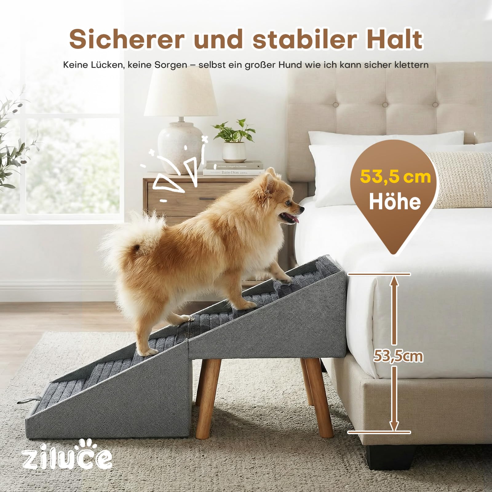 Scala per cani di piccola taglia e gatti per divano e letto, pieghevole, 2 in 1, in legno, per cuccioli, design ottomano (grigio chiaro, altezza 53,5 cm)