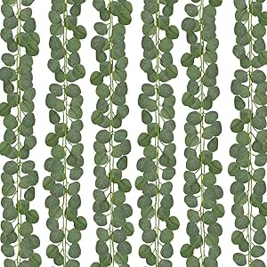 CQURE 12 Pack Eucalyptus Garland,Artificial Eucalyptus Leaves Table Greenery Garland Wreath Vines for Wedding Party Table Fireplace Bedroom Wall Room Decor
