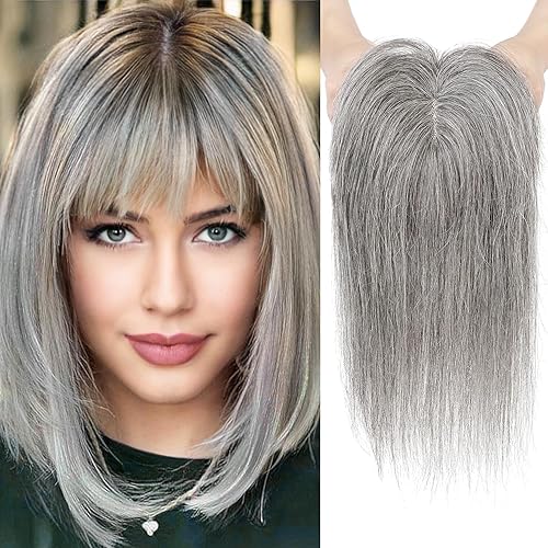 REECHO Toppers de cabello humano real para mujer, adornos con flequillo, piezas de cabello para mujeres con cabello delgado, extensiones de cabello