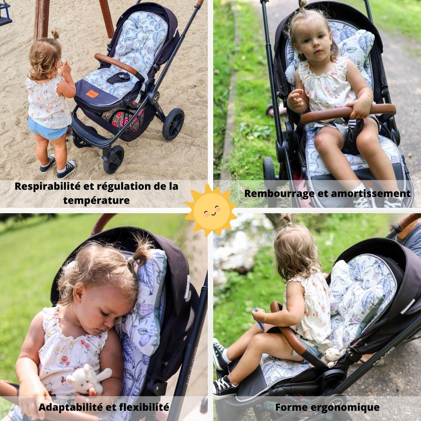 Bellochi Coussin Poussette Universel Été Matelas Poussette Universelle - Coussin Reducteur Poussette Universel et Aéré avec Coussin Anti-Choc -Coton et Velours - Bambi Baby
