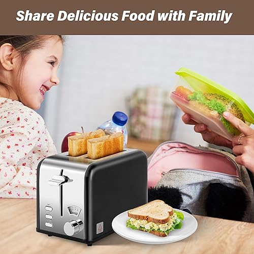 Miniatura 9 de Simple Deluxe Tostadora de 2 rebanadas para bagel, 5 ajustes de tostado y 3 funciones bagel, descongelar y cancelar, estilo retro de acero